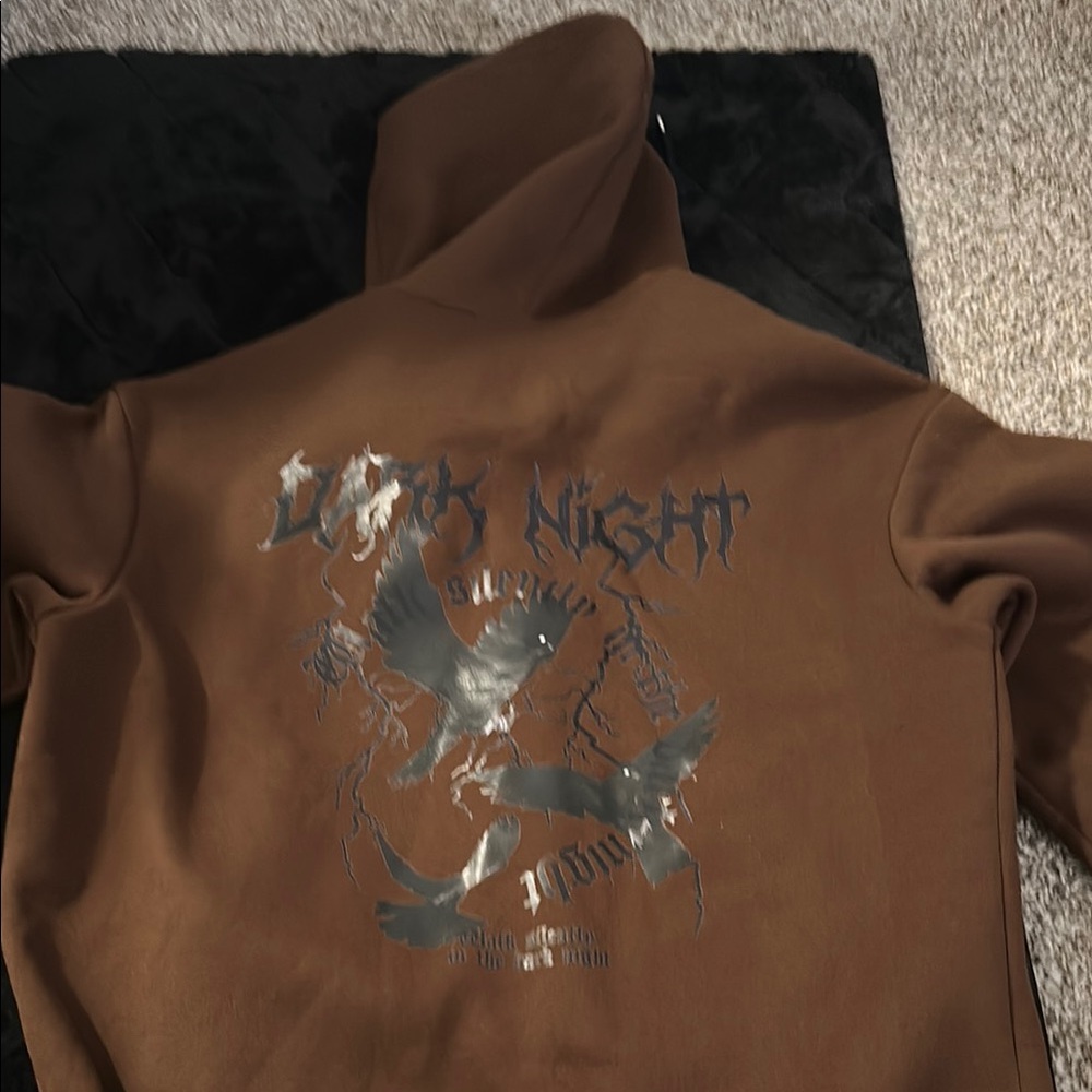 Brown Hoodie with Silver Graphic